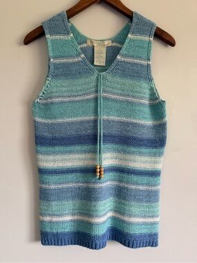 Striped Vintage Crochet Tank Top in Aqua and Blues